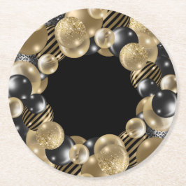 ブラック金ゴールド50誕生日 ラウンドペーパーコースター