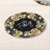 ブラック金ゴールド50誕生日 ラウンドペーパーコースター (アングル)