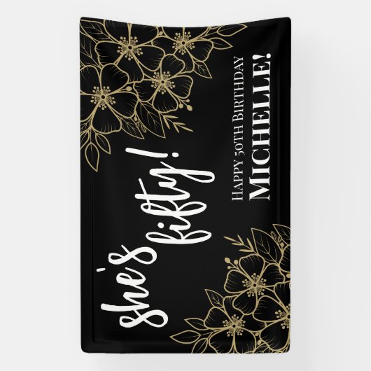 ブラック金ゴールド50誕生日 横断幕 (縦)
