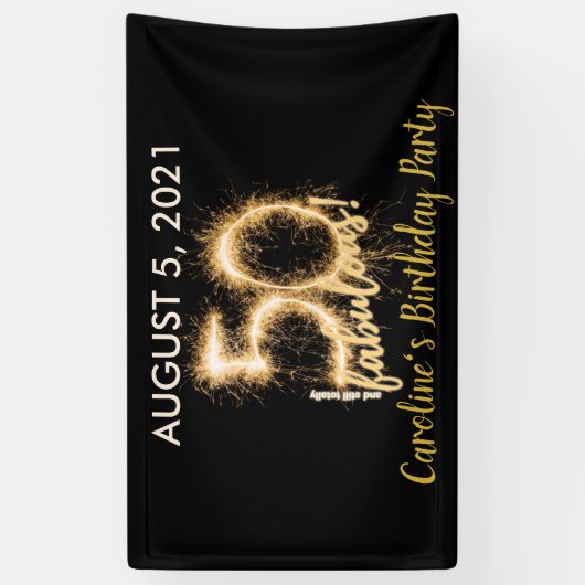 ブラック金ゴールド50 & still素晴らしい50th誕生日パーティー 横断幕 (縦)