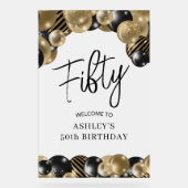 ブラック金ゴールド50th誕生日へようこそ アクリルサイン (正面)