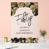 ブラック金ゴールド50th誕生日へようこそ アクリルサイン (ウェディング)