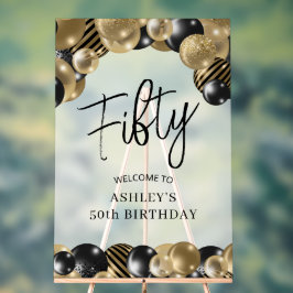 ブラック金ゴールド50th誕生日へようこそ アクリルサイン