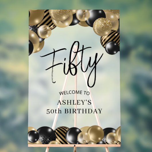 ブラック金ゴールド50th誕生日へようこそ アクリルサイン (ニュートラル)