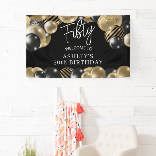 ブラック金ゴールド50th誕生日へようこそ 横断幕 (インサイチュ)