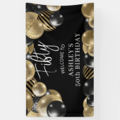 ブラック金ゴールド50th誕生日へようこそ 横断幕 (縦)