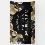 ブラック金ゴールド50th誕生日へようこそ 横断幕 (縦)