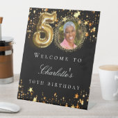 ブラック金ゴールド50th photo birthday party welcome 台座サイン (インサイチュ)
