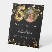 ブラック金ゴールド50th photo birthday party welcome 台座サイン (正面)
