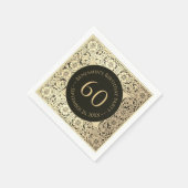 ブラック金ゴールド60番目の誕生日エレガントヴィンテージフローラ スタンダードカクテルナプキン (角)