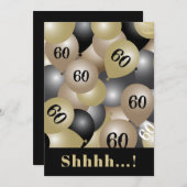 ブラック金ゴールド60誕生日バルーン招待状 招待状 (正面/裏面)