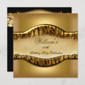 ブラック金ゴールド60thバースデーパーティーMens金ゴールド 招待状 (正面/裏面)