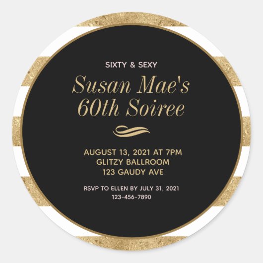 ブラック金ゴールド60th誕生日パーティー ラウンドシール (正面)