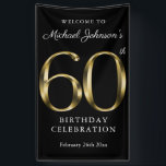 ブラック金ゴールド60th Birthday Party エレガント Welcome 横断幕<br><div class="desc">ブラック金ゴールド60thバースデーパーティーエレガントウェルカムバナー。誕生シンプル年の節目を金ゴールド文字効果と古典的な誕生日テーマデザイン無地の!性別、男性または女性のためのエレガントなデザイン。確かにあなたの無地の誕生日の祝マイルストーンにする方法！コレクションをチェックして、テーマを構築する救済項目を調整する。連絡もし質問があるなら私は私の最高のことを行う！</div>