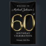 ブラック金ゴールド60th Birthday Party エレガント Welcome 横断幕<br><div class="desc">ブラック金ゴールド60thバースデーパーティーエレガントウェルカムバナー。誕生シンプル年の節目を金ゴールド文字効果と古典的な誕生日テーマデザイン無地の!性別、男性または女性のためのエレガントなデザイン。確かにあなたの無地の誕生日の祝マイルストーンにする方法！コレクションをチェックして、テーマを構築する救済項目を調整する。連絡もし質問があるなら私は私の最高のことを行う！</div>