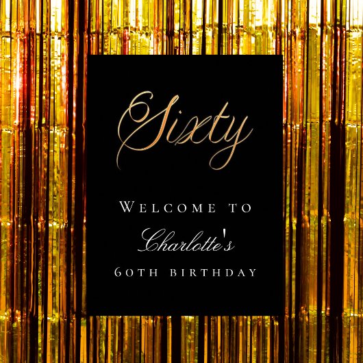 ブラック金ゴールド60th birthday party welcome ポスター
