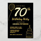 ブラック金ゴールド70thバースデーパーティ実在金ゴールド 箔招待状 (正面)