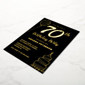 ブラック金ゴールド70thバースデーパーティ実在金ゴールド 箔招待状 (回転した状態)