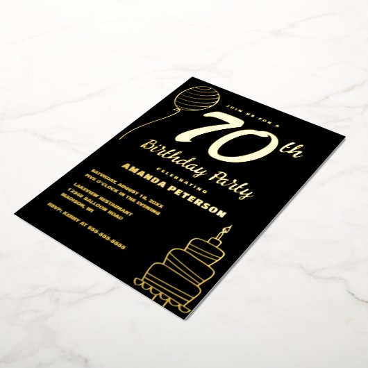ブラック金ゴールド70thバースデーパーティ実在金ゴールド 箔招待状 (回転した状態)