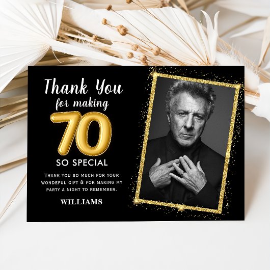 ブラック金ゴールド70th大人誕生日フォト招待状 招待状