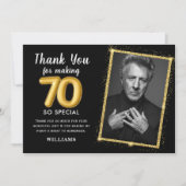 ブラック金ゴールド70th大人誕生日フォト招待状 招待状 (正面)