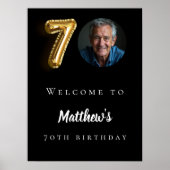 ブラック金ゴールド70th photo birthday party welcome ポスター (正面)