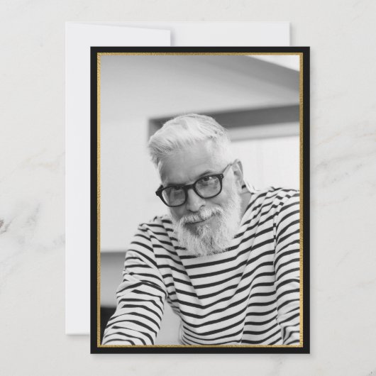 ブラック金ゴールド75誕生日フォトサプライズパーティー 招待状 (裏面)