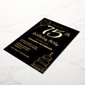 ブラック金ゴールド75th Birthday Party 実在金ゴールド 箔招待状 (回転した状態)