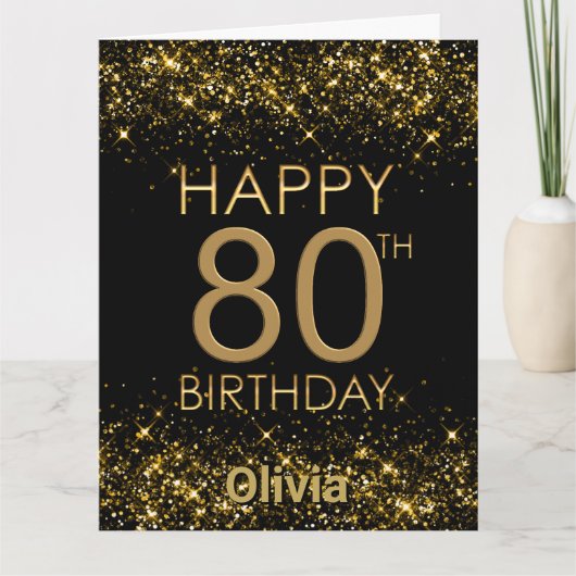 ブラック金ゴールド80番目の誕生日カード カード (正面)