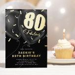 ブラック金ゴールド80thバースデーパーティー 箔招待状<br><div class="desc">80歳の誕生日を記念する完璧な方法を紹介す実在る：フォイル80歳のバースデーパーティ招待状。このスタイリッシュ招待状セットは50誕生祝いのシックでモダンシックな外観を捉える。クラシックの黒い背景と金ゴールドと白鮮やかい紙吹雪で、デザインは特別なマイルストーンに最適なトーンを設定する。そして80とファブラスのプリントされたブラックバルーンの特別なtouchが大好き。この招待セットは単に美しいだけでなく、パーソナライズする簡単でもある。誕生日の人の名前やパーティーの日付などモダンの詳細を簡単に行うことができるお祝いテンプレートを使用するとカスタマイズ、このイベントがどのように特別であるかをゲストに知らせるための招待状を迅速に作成できます素晴らし。</div>