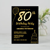 ブラック金ゴールド80th Birthday Party 実在金ゴールド 箔招待状 (立ち正面)
