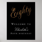 ブラック金ゴールド80th birthday party welcome ポスター (正面)