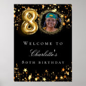 ブラック金ゴールド80th photo birthday party welcome ポスター (正面)