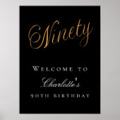 ブラック金ゴールド90th birthday party welcome ポスター (正面)