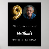 ブラック金ゴールド90th photo birthday party welcome ポスター (正面)