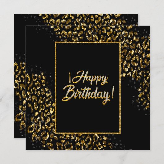 ブラック金ゴールド&ジュエルヒョウ招待状 (正面/裏面)