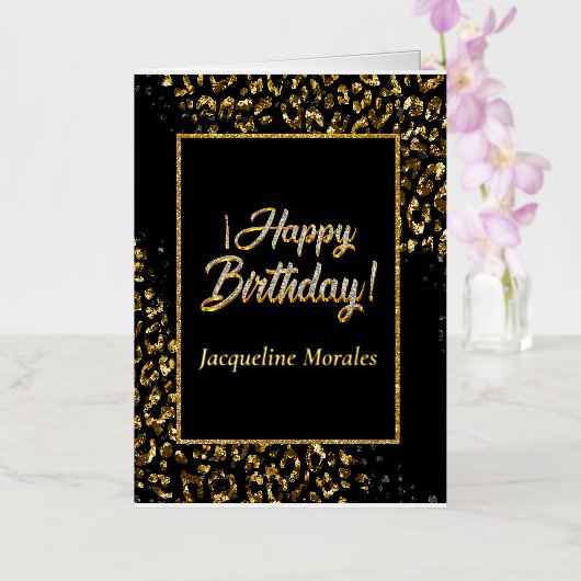 ブラック金ゴールド&ジュエルレオパード葉書 箔グリーティングカード (蘭)