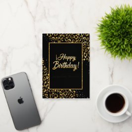 ブラック金ゴールド&ジュエルレオパード葉書 箔グリーティングカード