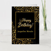 ブラック金ゴールド&ジュエルレオパード葉書 箔グリーティングカード (正面)