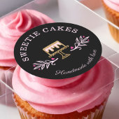 ブラック金ゴールド&ピンクベーカリービジネスケーキとフローラ ラウンドシール