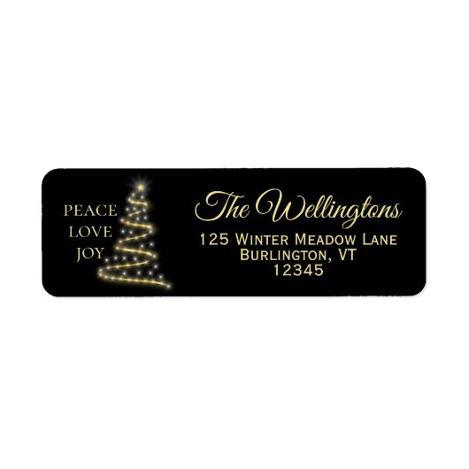 ブラック金ゴールド|ピースラブジョイクリスマス差出人住所 ラベル (正面)