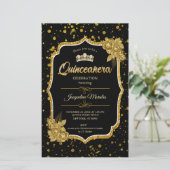 ブラック金ゴールド&ホワイトキンセニェラ誕生日招待状 便箋 (スタンド正面)