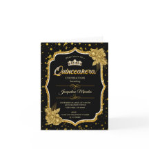 ブラック金ゴールド&ホワイトキンセニェラ誕生日招待状