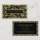 ブラック金ゴールド&ホワイトフェイクグリッターフローラダマスク 名刺 (正面/裏面)