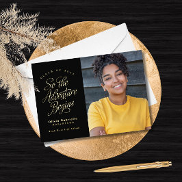 ブラック金ゴールド「冒険が始まる」卒業 箔招待状