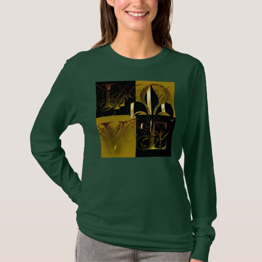 ブラック金ゴールド、（紋章の）フラ・ダ・リ、カスタマイズ可能な文字 Tシャツ (正面)