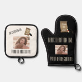 ブラック金ゴールドBBQお祝い卒業発表 鍋つかみ&鍋敷きセット (正面)