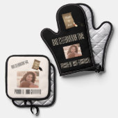 ブラック金ゴールドBBQお祝い卒業発表 鍋つかみ&鍋敷きセット (正面/裏面)