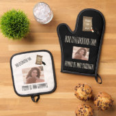 ブラック金ゴールドBBQお祝い卒業発表 鍋つかみ&鍋敷きセット (トップダウン)