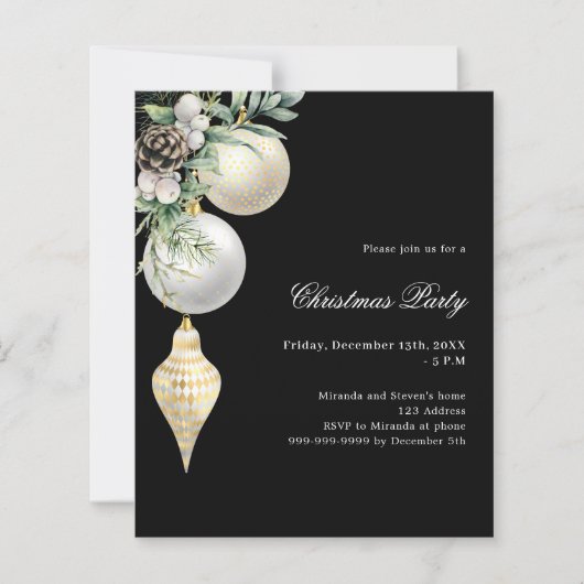 ブラック金ゴールドQRコードクリスマスパーティの招待状 (正面)